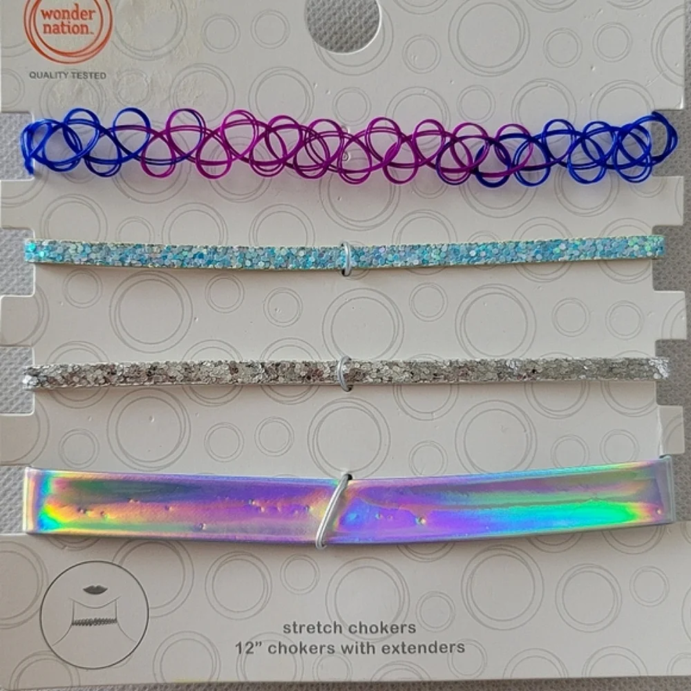 4 Pack Choker Necklace Set Halographic Glitter Ombre